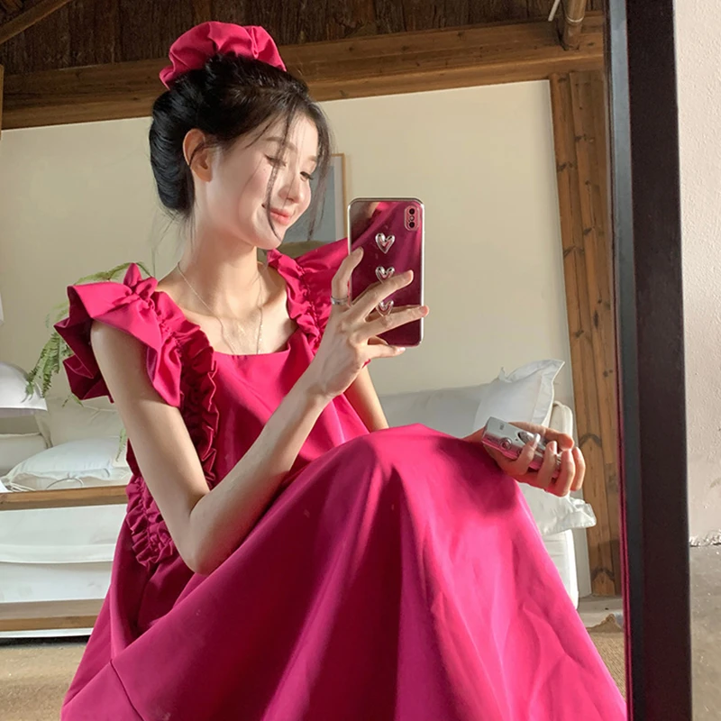 【送手花】2025新连衣裙法式木耳边小个子裙子女1455