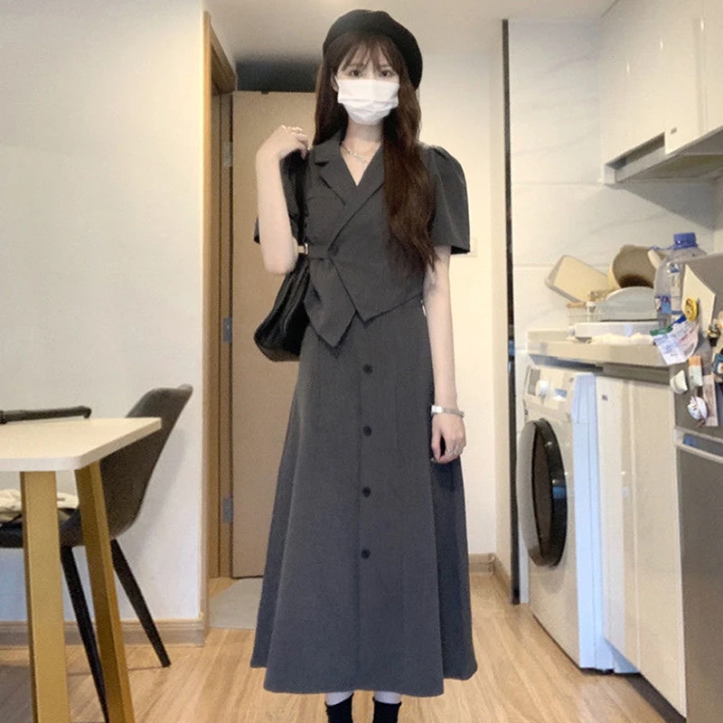 【两件套】2025夏季新款连衣裙子女一整套法式显瘦气质长裙1293