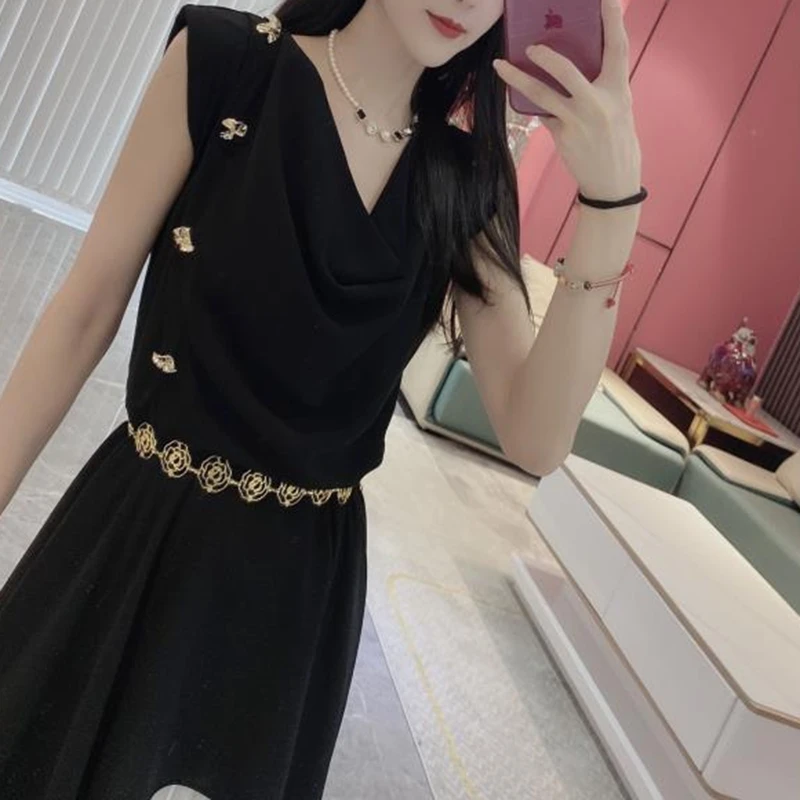 【送腰带】2025新款时尚气质女士夏季连衣裙洋气遮肚子高腰裙子1205