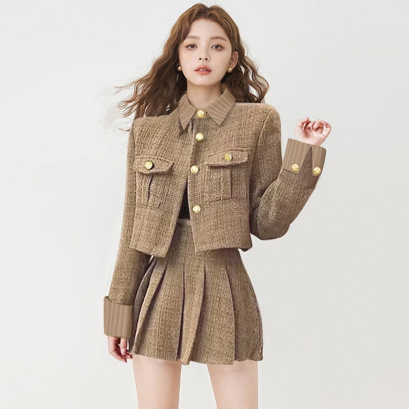 【加绒加厚】【卡其色】【两件套】小个子2025冬韩剧女主穿搭2491