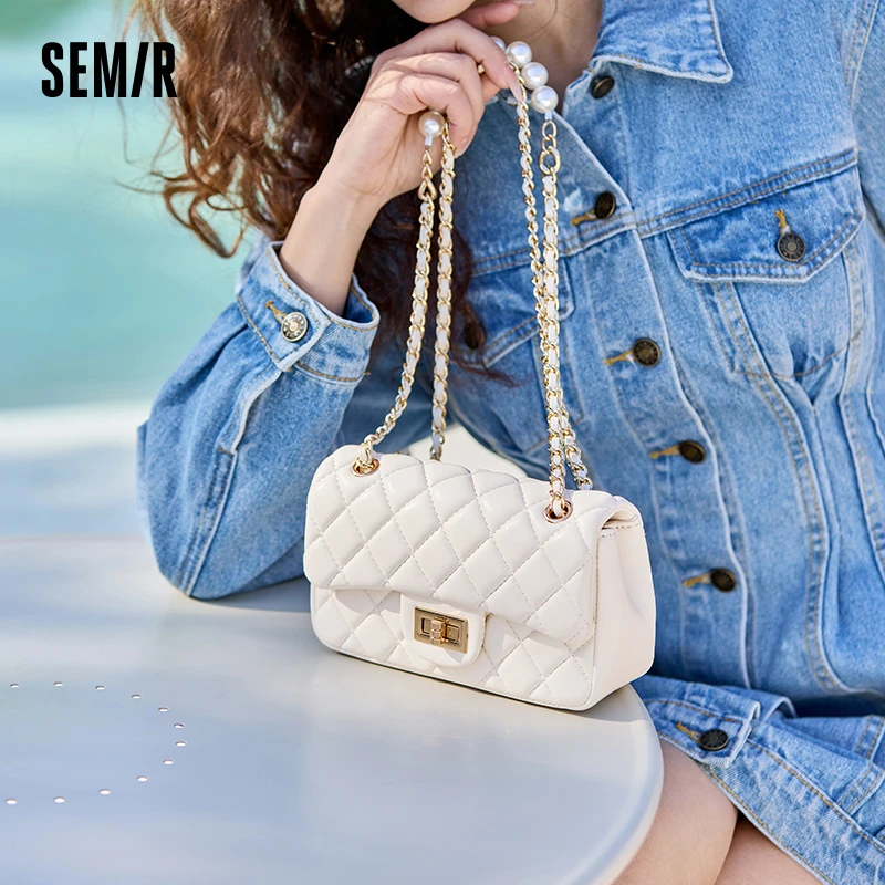 森马包包女高级感斜挎包小香风白色珍珠质感腋下包