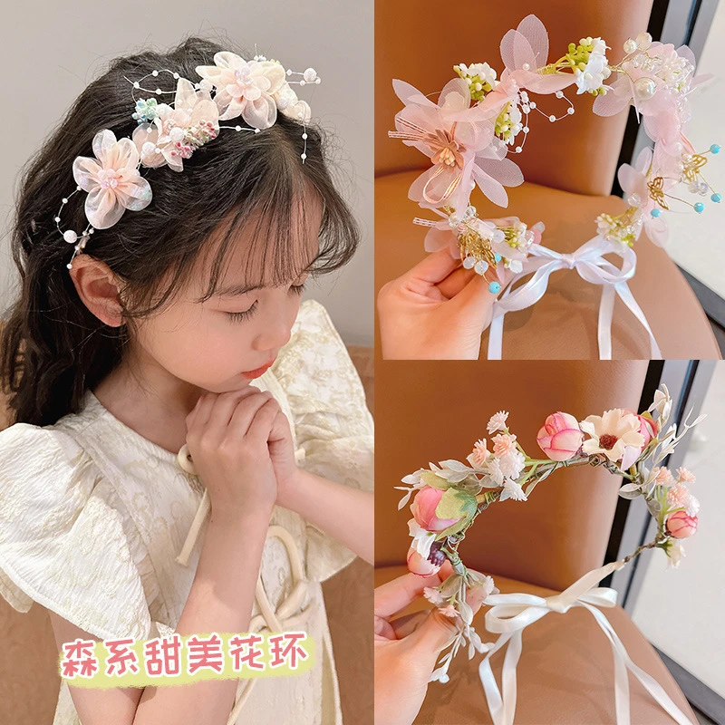 儿童皇冠头饰公主花环超仙发箍花童婚礼头花女孩头箍发饰女童发卡