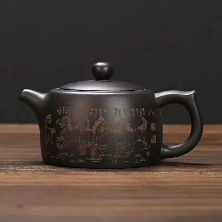 紫陶手工八骏图井栏壶-250ccA33