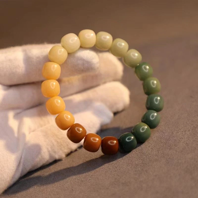 （彩虹糖）天然籽菩提根彩虹渐变菩提根单圈手串菩提子文玩老型桶