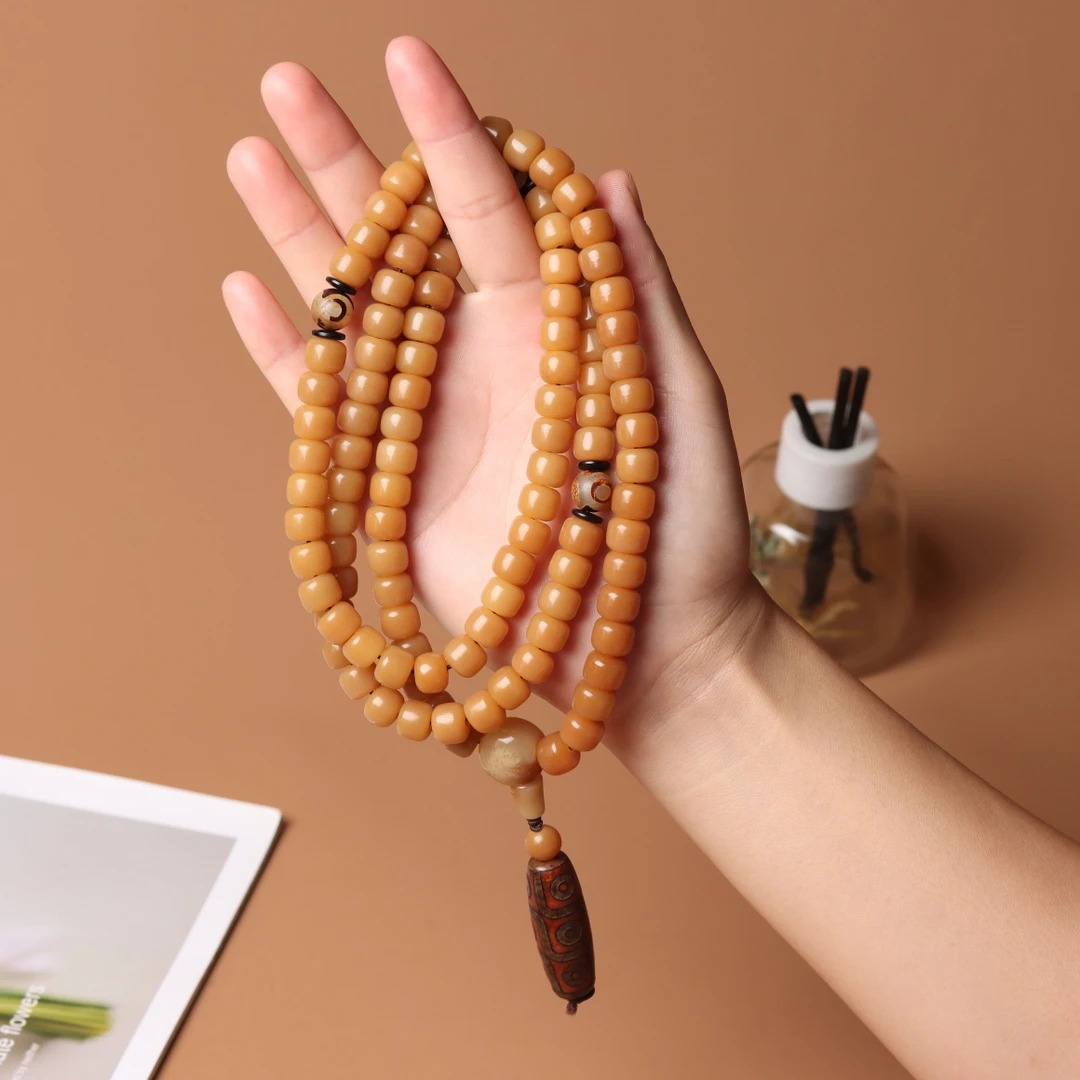 【风化菩提果】风化菩提根桶珠108颗念珠佛珠搭配天珠吊坠（盘玩袋）