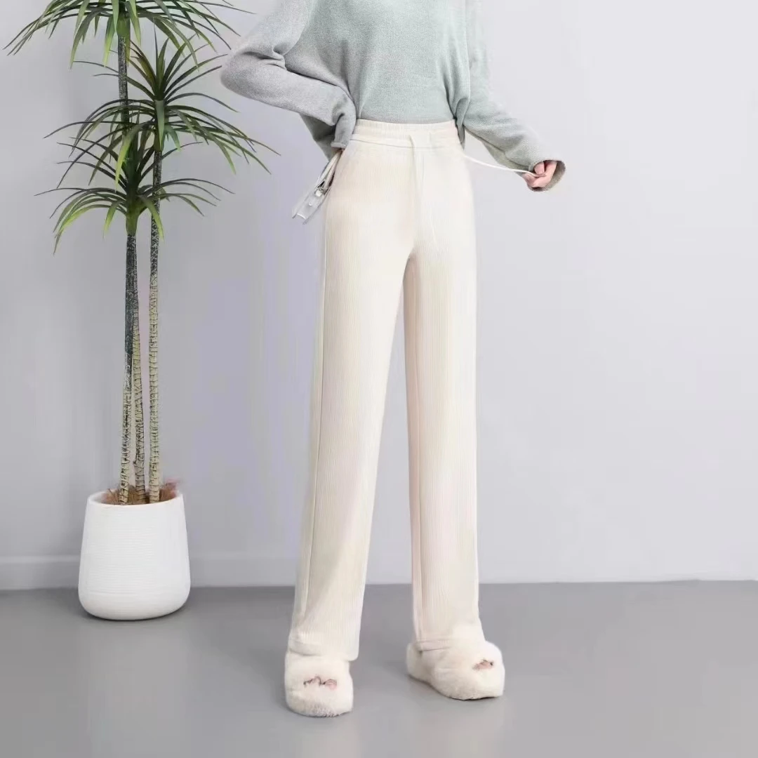 2024秋冬新款直筒阔腿裤女高腰显瘦加绒垂感宽松拖地裤休闲长款