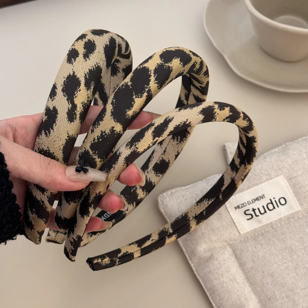 棕豹纹发箍女2024新款高级感高颅顶洗脸头箍秋冬加厚复古发卡发饰