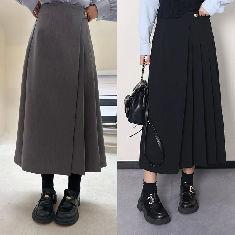 念念&李潇洒-【气质宣言】微胖大码早秋显瘦半身裙长短版翻片百褶裙