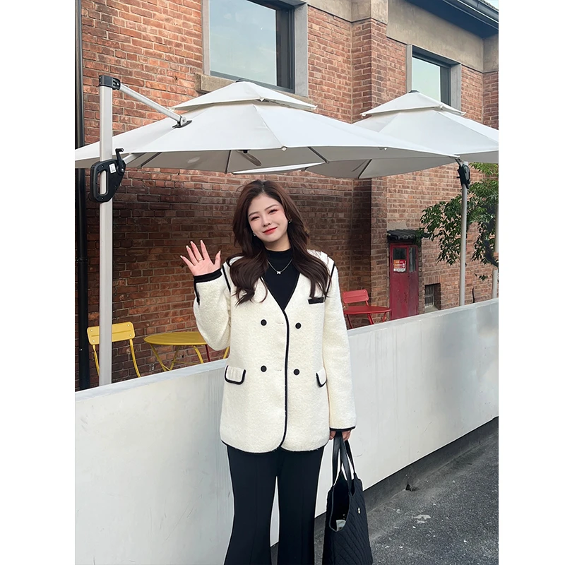 QC李潇洒-微胖大码女装冬气质时尚撞色羽绒内胆毛呢外套XS311D60