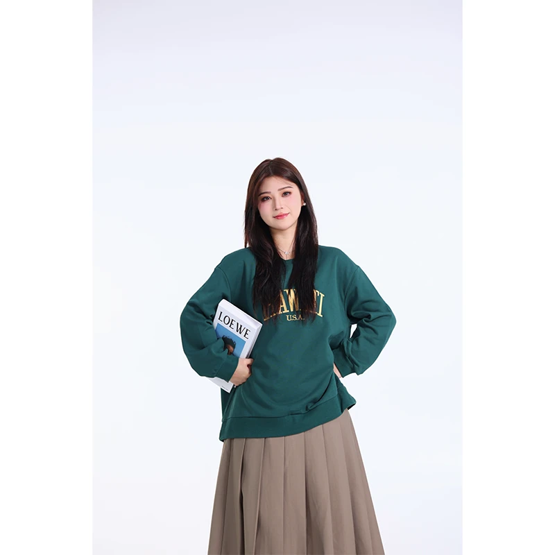 QC李潇洒微胖休闲百搭卫衣女早春美式慵懒圆领上衣