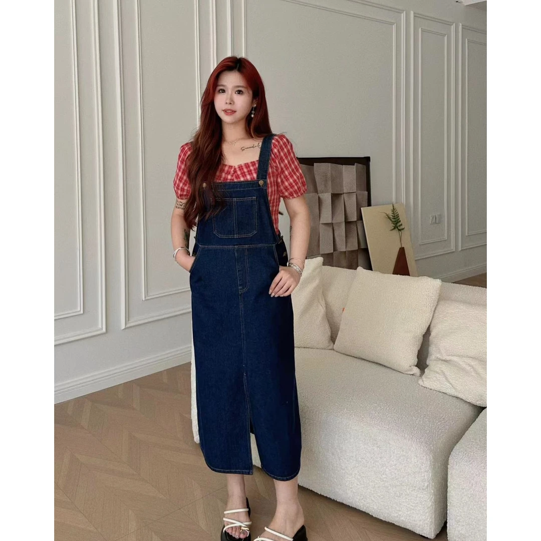 李潇洒【海屿知夏】微胖大码女装牛仔裙夏季设计感高腰显瘦背带裙