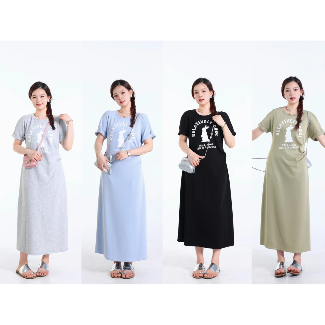 QC李潇洒【晚风轻起】微胖大码女装夏季百搭休闲T恤连衣裙XS404Q01