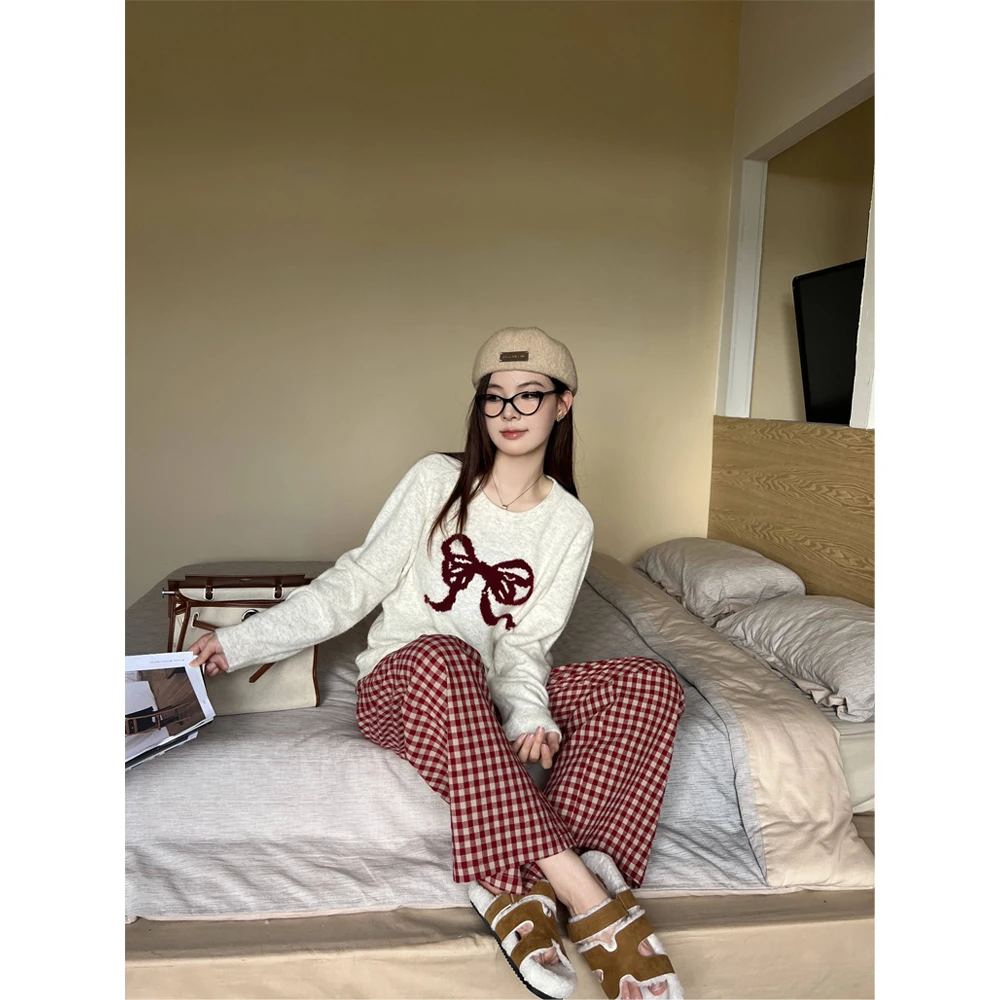 QC李潇洒【甜心编织】微胖大码秋蝴蝶结气质显瘦宽松毛衣XS408D16