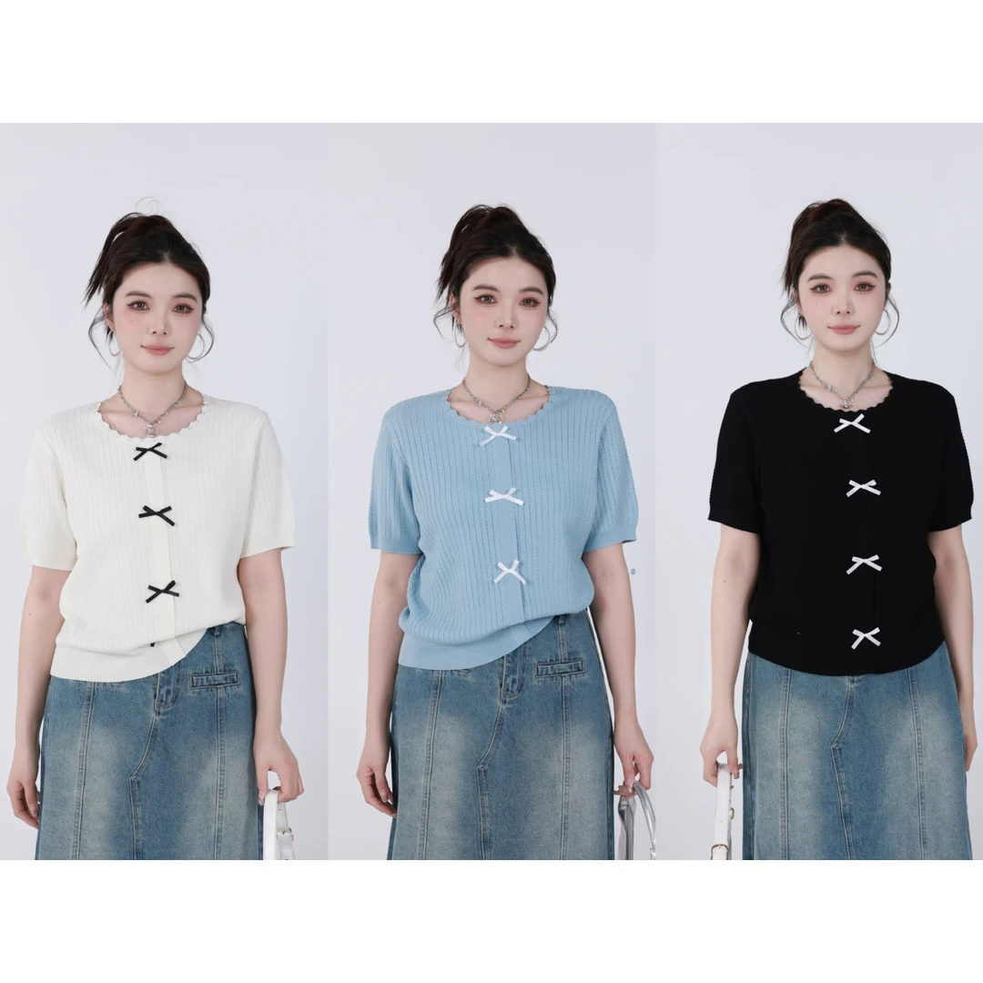 QC李潇洒【甜美加倍】微胖夏甜美百搭芭蕾风针织衫XS405J14