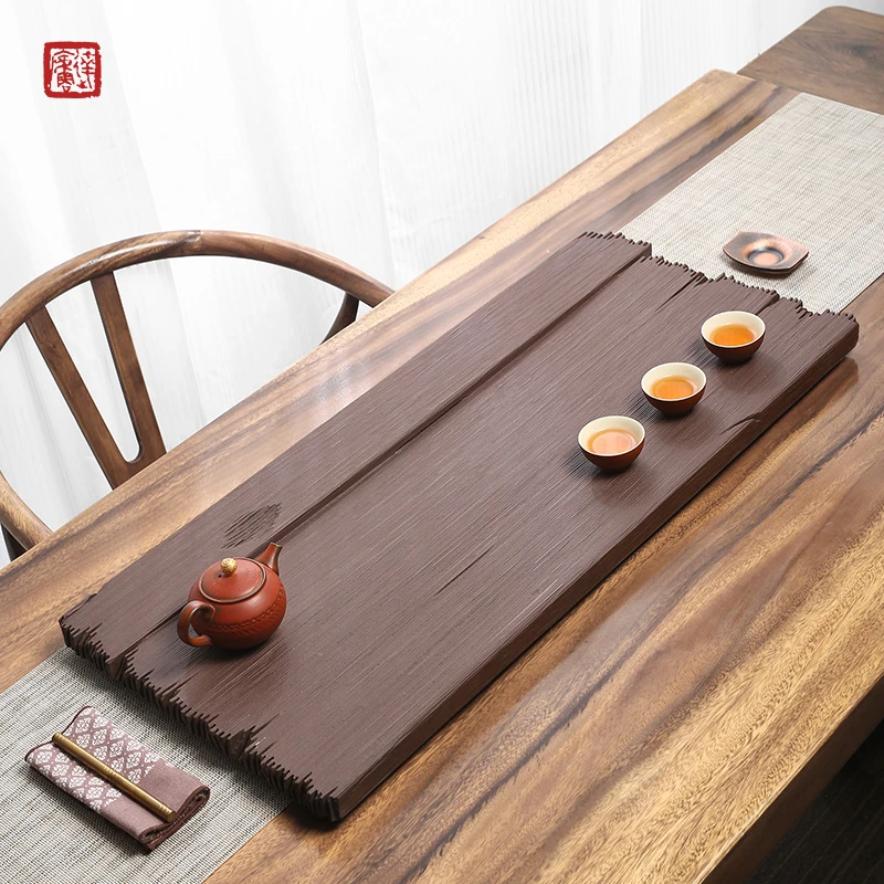 【紫檀砚石】天然紫檀石茶台简约茶盘家用古船茶台茶桌面海手工雕刻