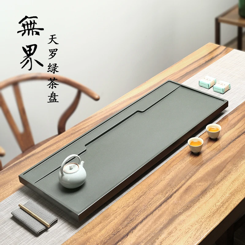 达庐天罗绿石茶盘家用简约整块天然高档高端石材功夫茶具茶托盘