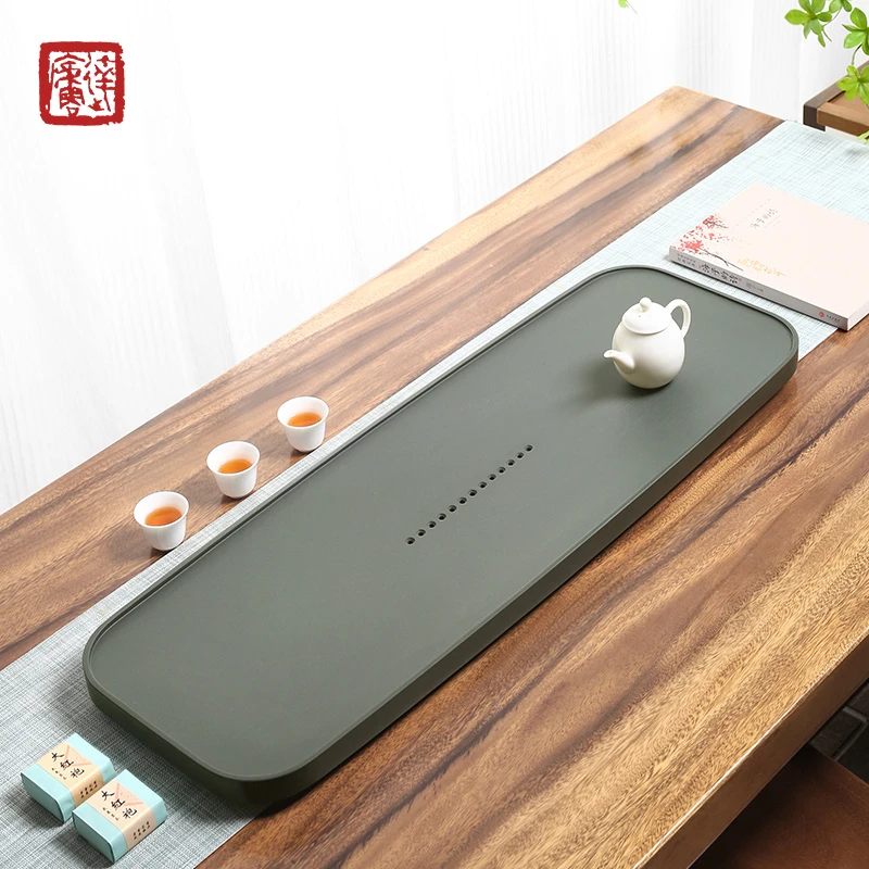 达庐天罗绿茶盘家用轻奢高档手工整石茶台大小号带排水简约石茶盘