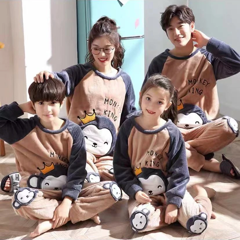 儿童睡衣秋冬款加厚法兰绒珊瑚绒睡衣保暖女童男大童亲子040