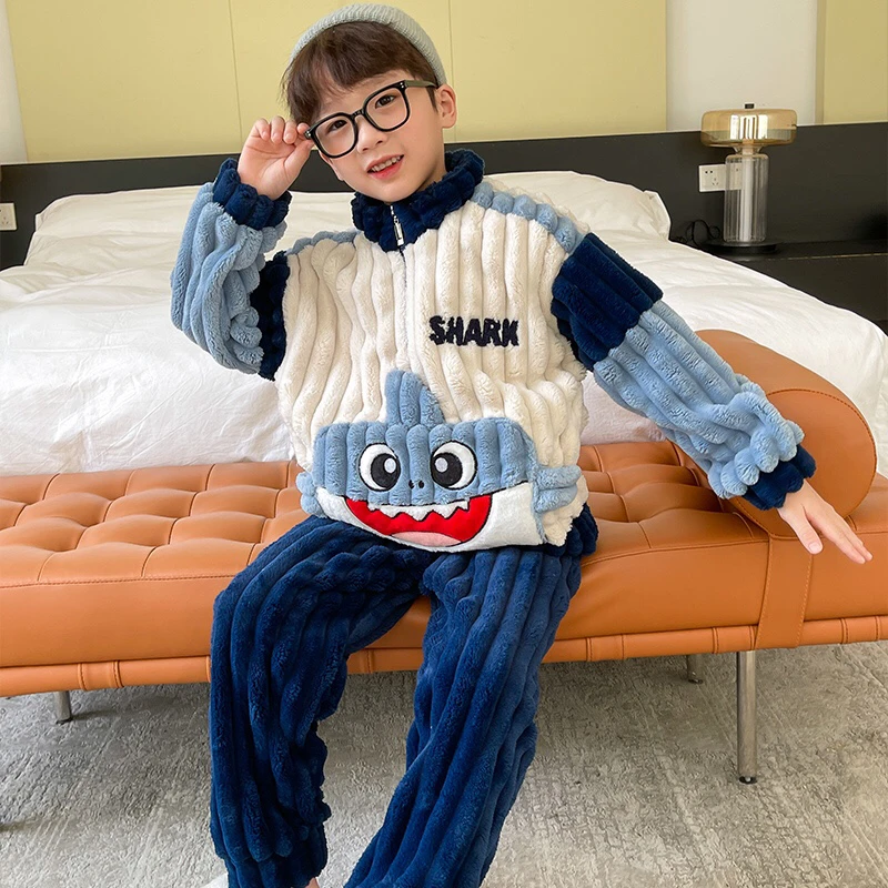 儿童睡衣秋冬款加厚法兰绒珊瑚绒睡衣保暖女童男大童亲子睡衣029
