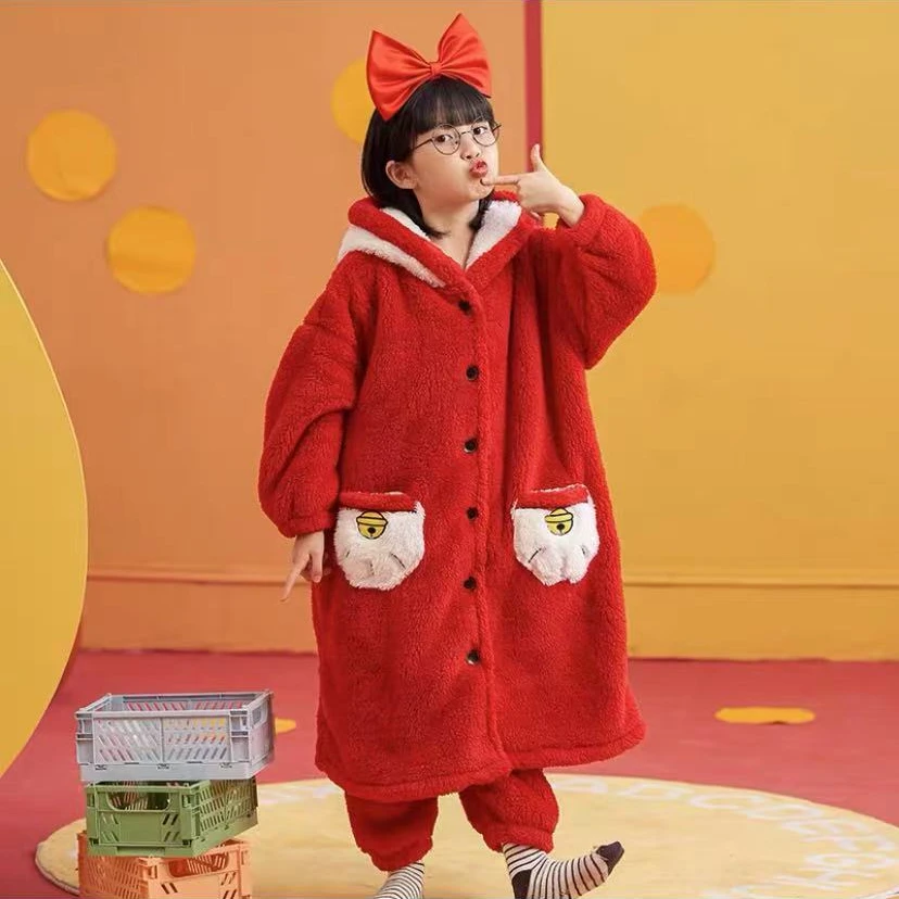 儿童睡衣秋冬款加厚法兰绒珊瑚绒睡衣保暖女童男大童亲子睡衣030