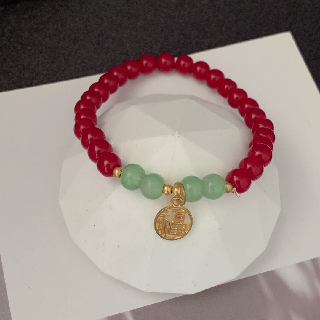 非金属树脂手链 6237 红色单圈福牌手串
