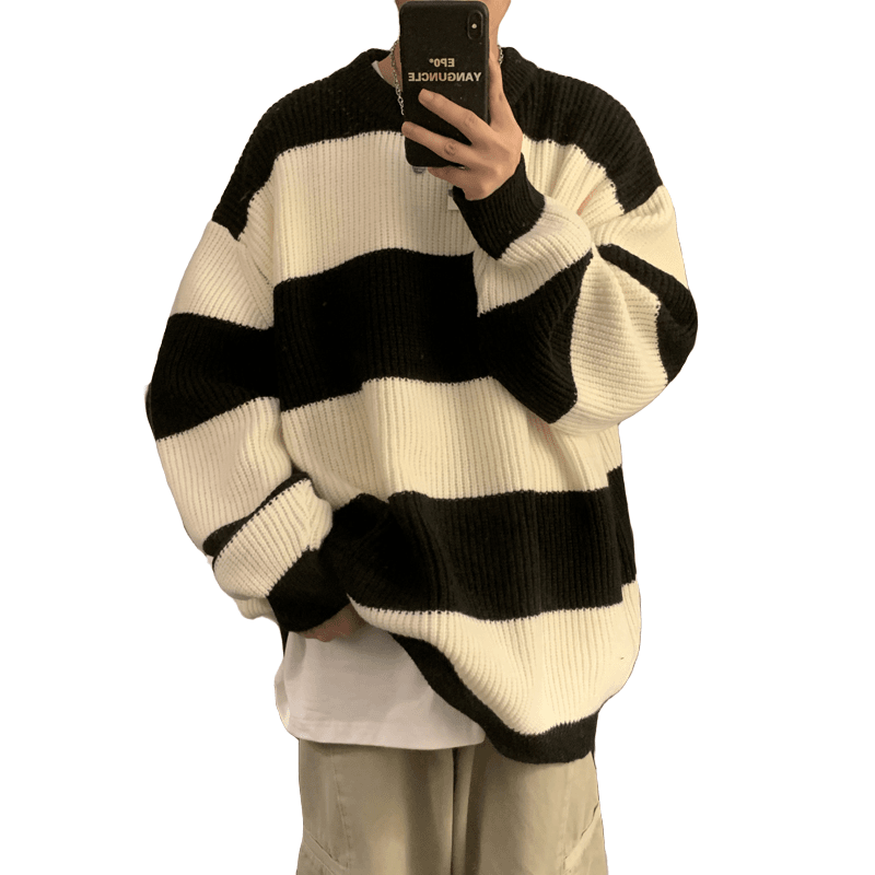 韶安 条纹毛衣日系慵懒复古男女针织衫秋冬季新款外套潮牌高级感线衣服