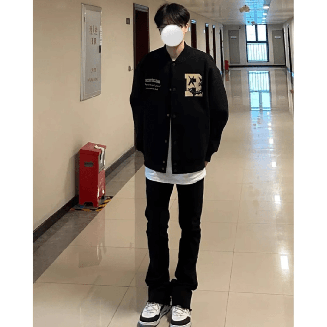 韶安 美式vibe裤子高街显瘦黑色微喇牛仔裤男弹力直筒cleanfit毛边长裤
