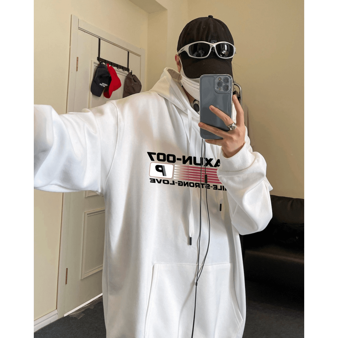 韶安 美式复古字母印花连帽卫衣男女宽松春秋季新款小众设计感上衣外套