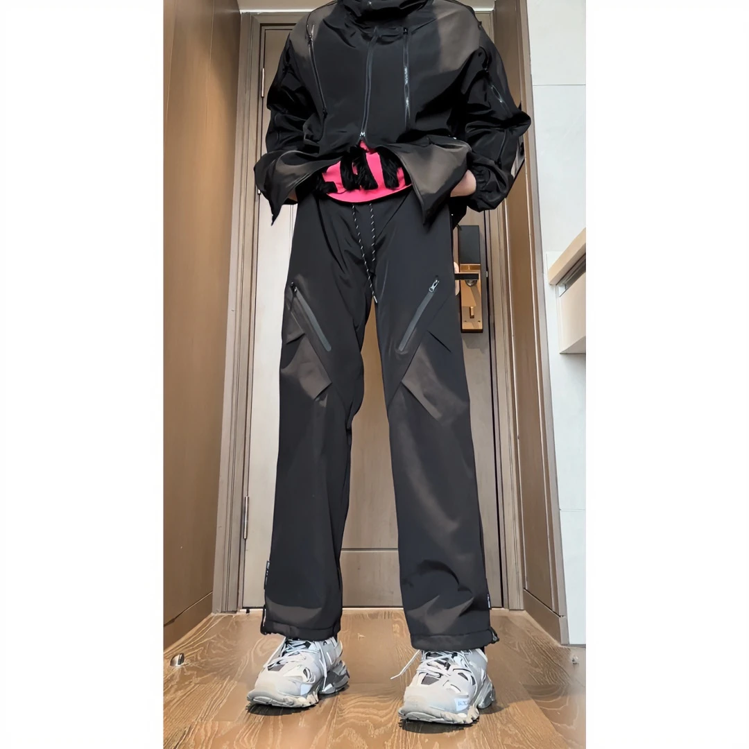 东北零下40度软壳防水冲锋裤男秋冬款加厚美式高街拉链工装直筒裤