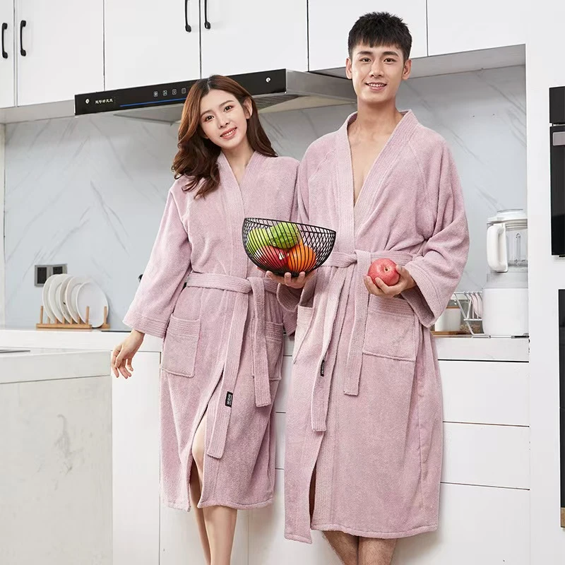 毛巾料浴袍大码宽松吸水速干男夏季情侣睡袍女浴衣酒店春秋长款