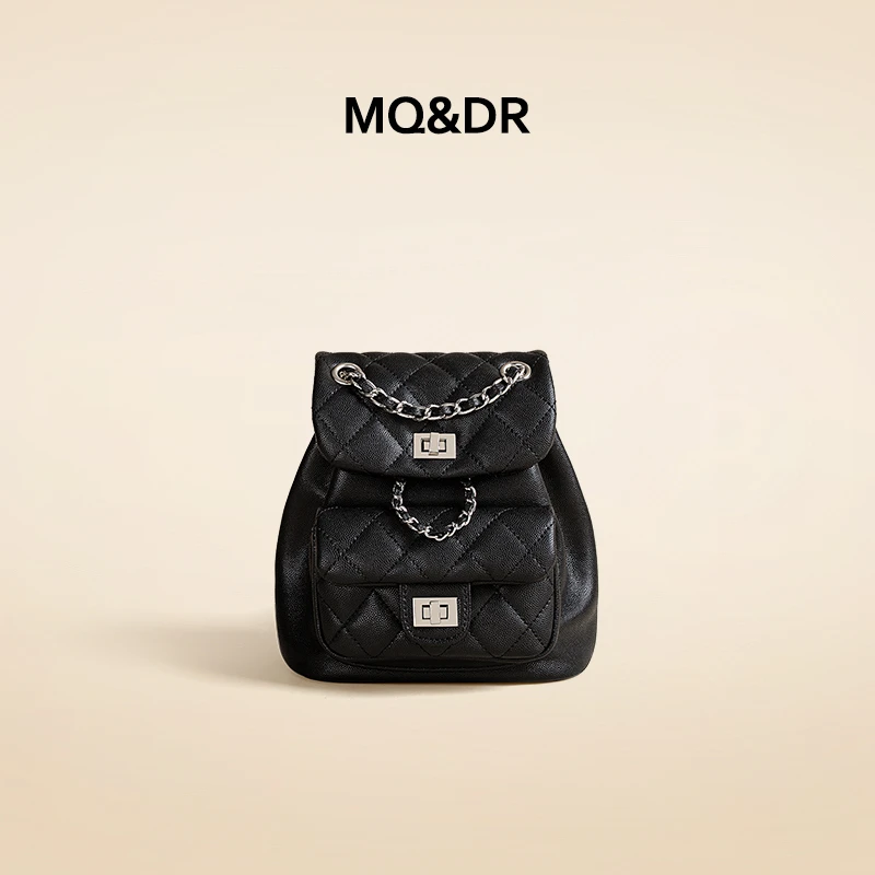 MQ&DR【银白香风】菱格绣线双肩包鱼子酱高级感百搭小香风背包女