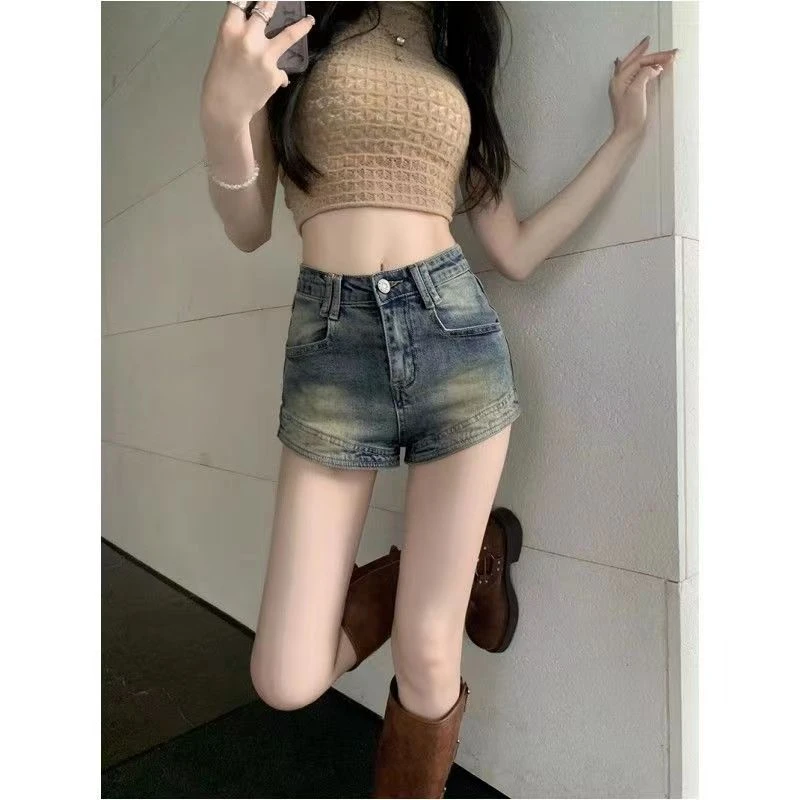 辣妹复古牛仔短裤夏季新款美式高腰弹力修身显瘦2024新款ins潮流