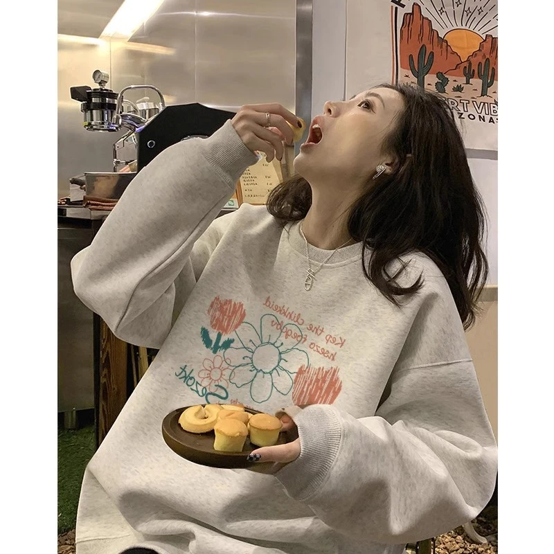 孕妇装棉卫衣超好看美式小个子宽松圆领印花2024秋冬设计感上衣