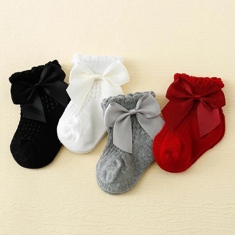 儿童袜子夏季薄款浅口女宝ins儿童镂空短袜新生儿女童蝴蝶结袜子