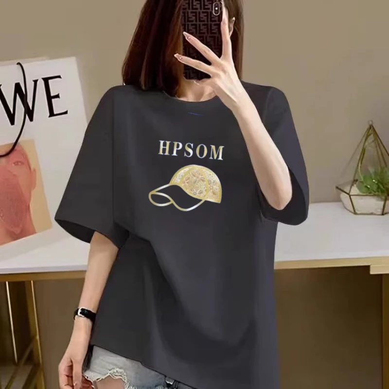 欧货纯棉t恤女2025新款夏装宽松大版短袖印花潮牌字母帽子上衣