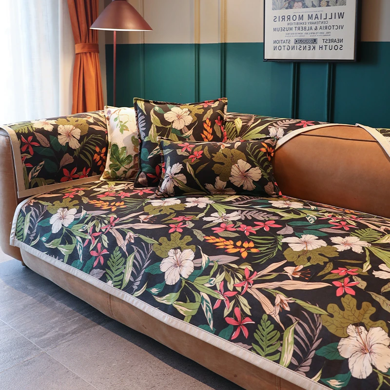 【繁花似锦】雪尼尔四季通用款防滑简约家居高档皮沙发坐垫子组合