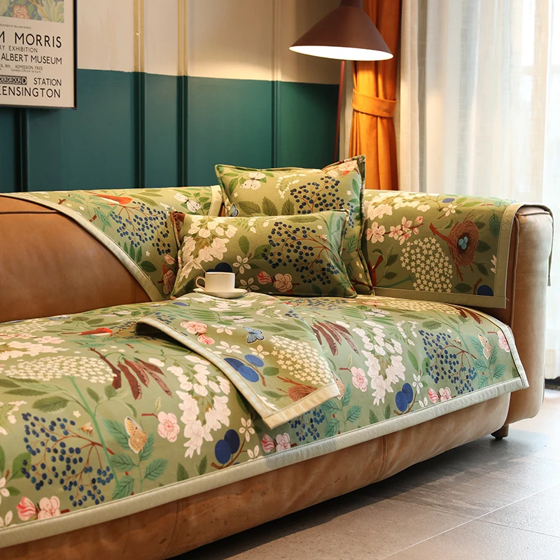 【万物生灵】四季通用雪尼尔沙发垫皮沙发全盖布巾防滑坐垫子靠背