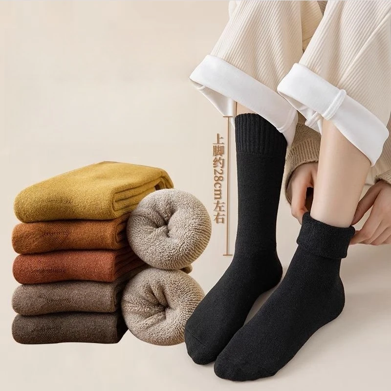 【秋冬上新】袜子女冬季加绒加厚保暖棉袜复古月子袜冬天长袜毛圈袜