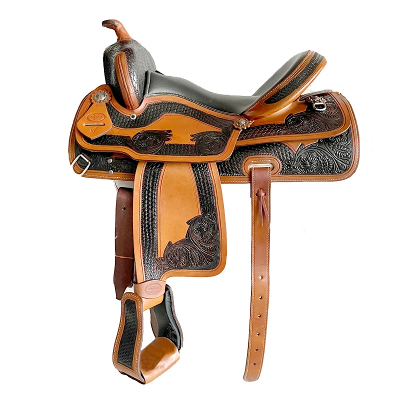 世纪久瑞马术用品牛皮雕西部马鞍子骑马装备全套马具西部鞍马靴男