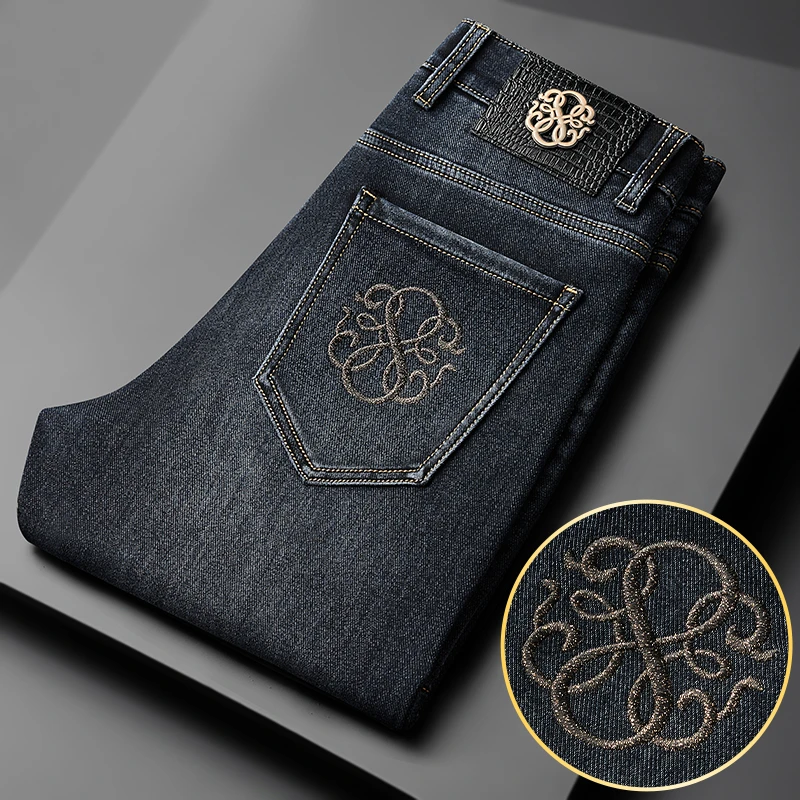 2024秋冬厚款时尚男款牛仔裤修身高端商务休闲裤直筒微锥显瘦长裤