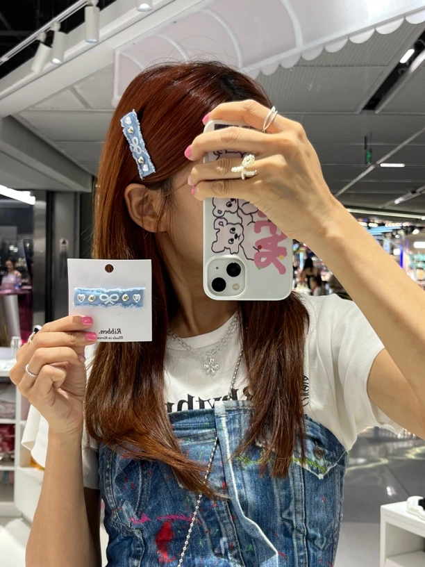 泡菜<定制款>ins风欧尼同款牛仔蝴蝶结可爱气质发卡侧边卡鸭嘴夹