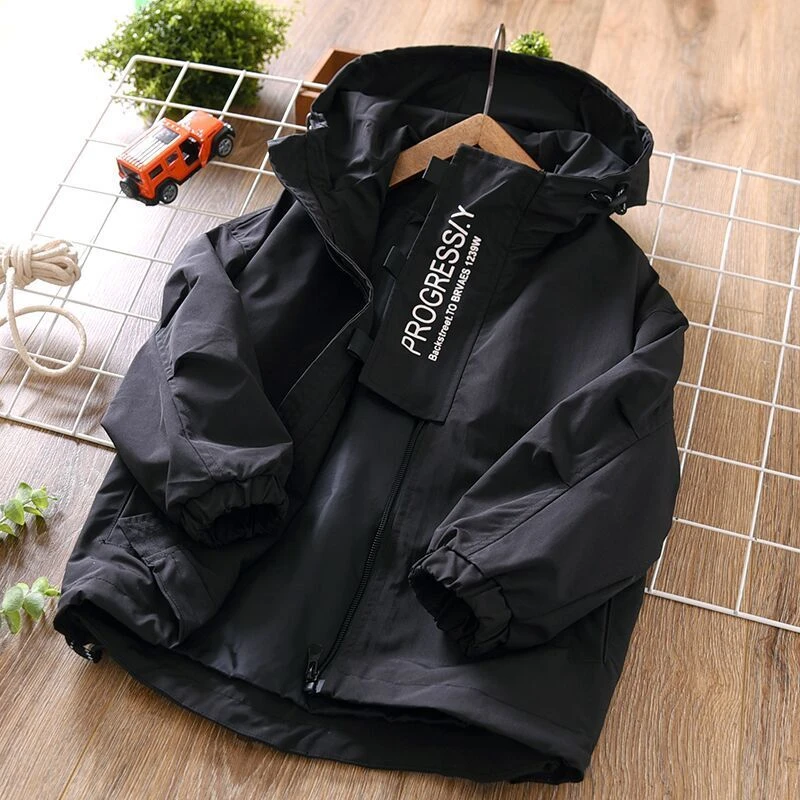 巴拉扣扣男童外套新款秋冬夹棉风衣中大童男孩春秋冲锋衣儿童薄