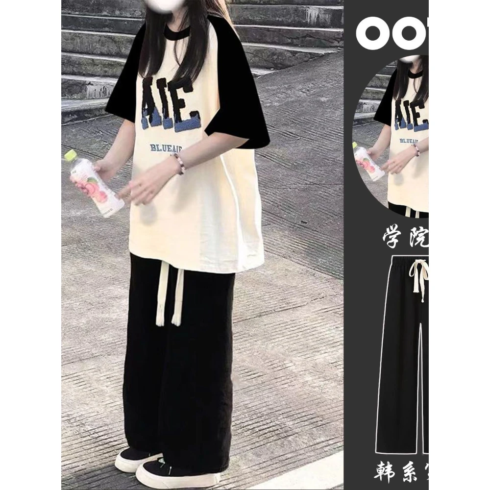 巴拉扣扣女童套装夏季2025新款大童网红炸街短袖上衣初中生洋气