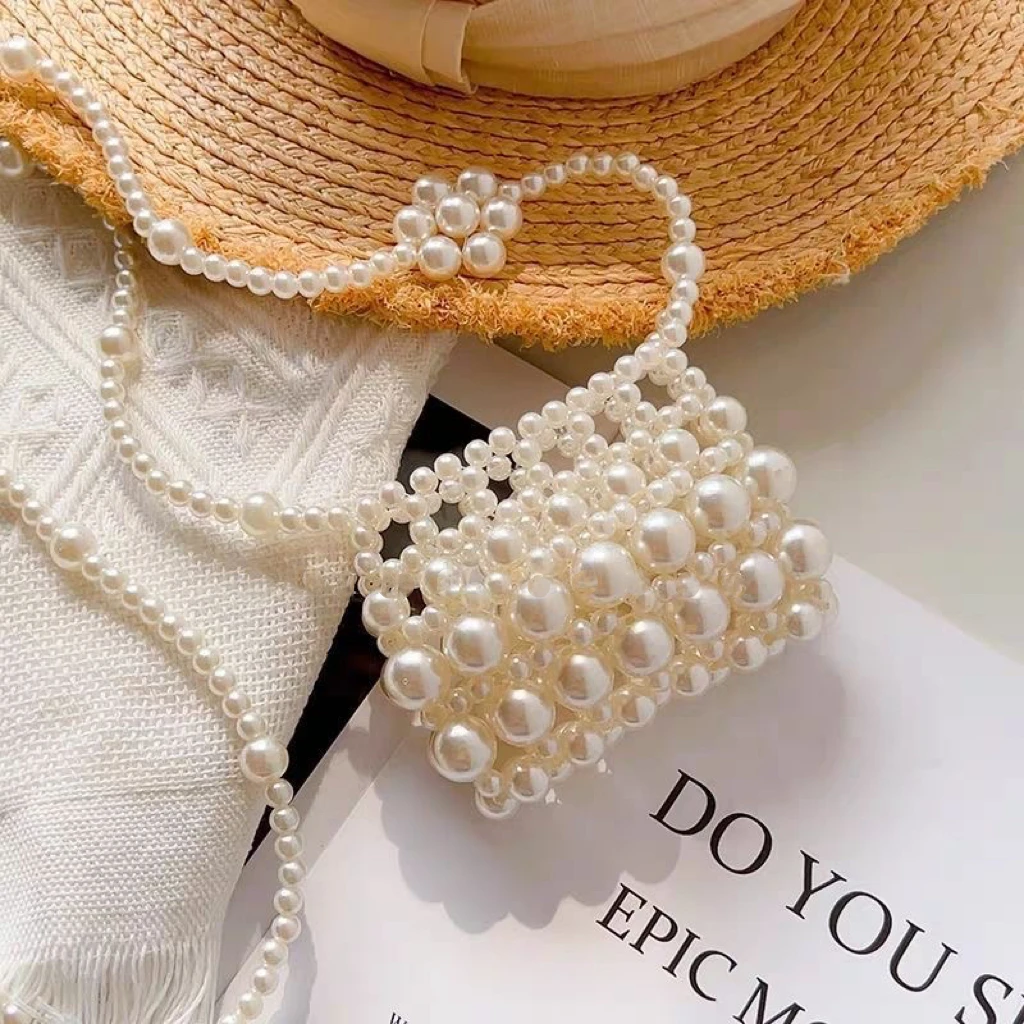 【粉丝福利】新款潮手工珍珠包包女链条手提肩包迷你百搭斜挎串珠包