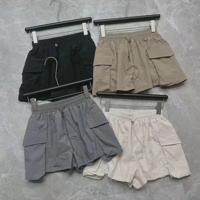 百搭双侧工装口袋短裤韩版薄款设计感夏款松紧腰抽绳显瘦短裤