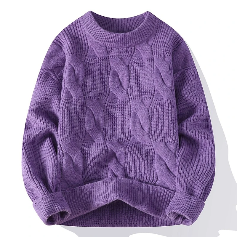 2024秋冬季潮流百搭时尚提花纯色针织毛衣男士长袖休闲打底衫9398