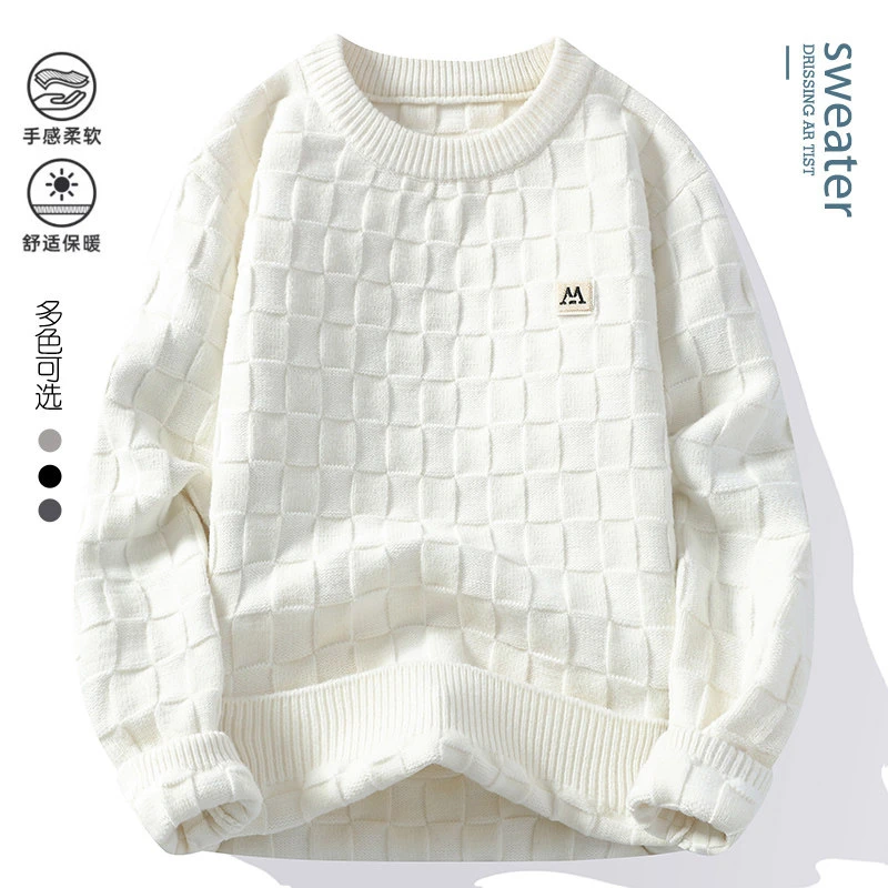 2024秋冬季青少年品质套头厚款宽松毛衣男士潮流休闲针织衫M6610