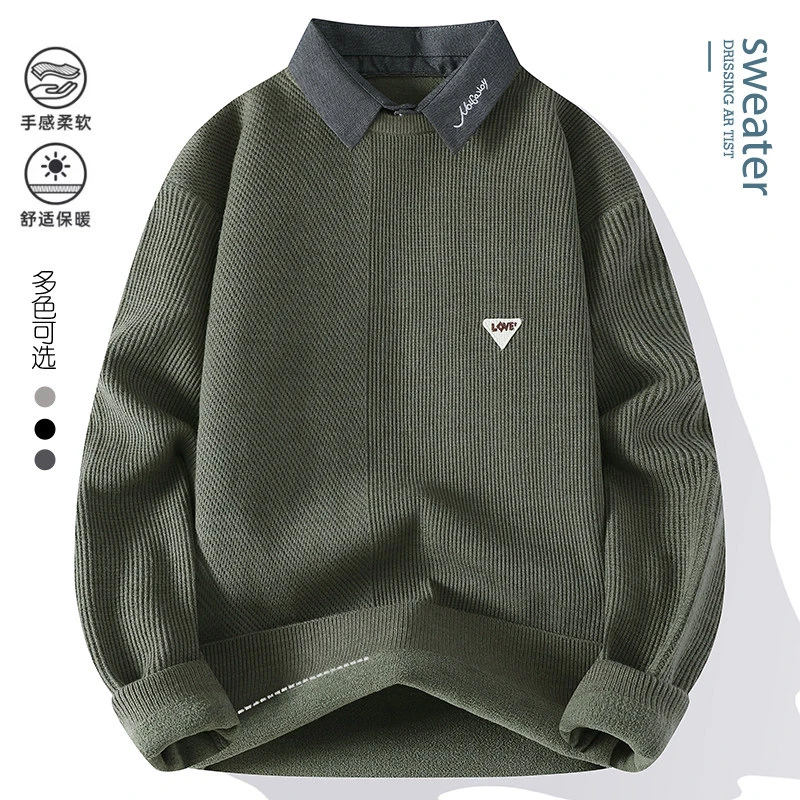 2024秋冬季潮流百搭衬衫领厚款针织衫男士休闲舒适保暖毛衣M9971