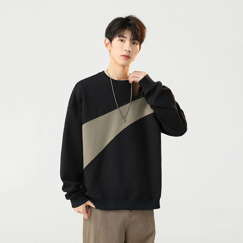 2024秋季高品质长袖卫衣圆领撞色潮流宽松落肩款套头潮男卫衣2583