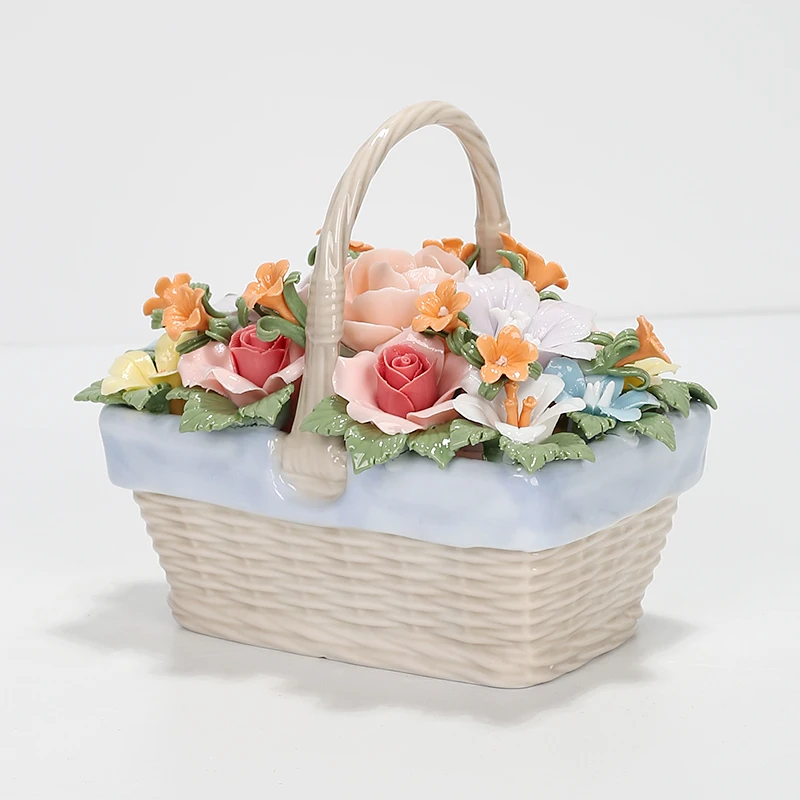 《方形陶瓷花篮》创意手捏花篮摆件乔迁礼品手工陶瓷桌面装饰品sviv